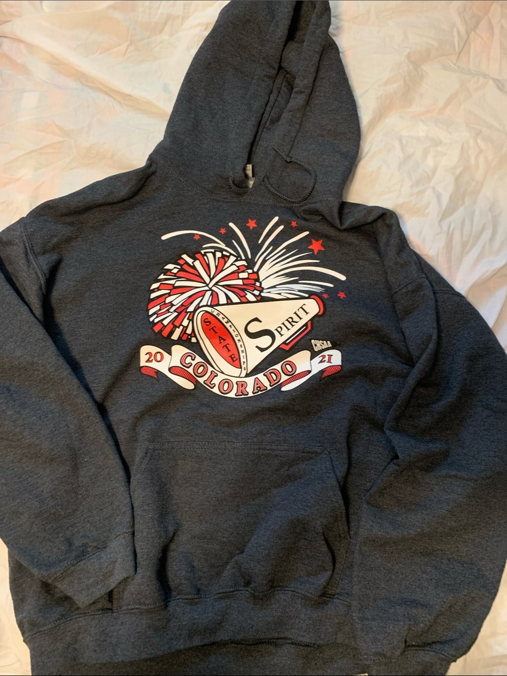 Gildan Dark Gray Hoodie with Red & White Colorado Fireworks Graphic